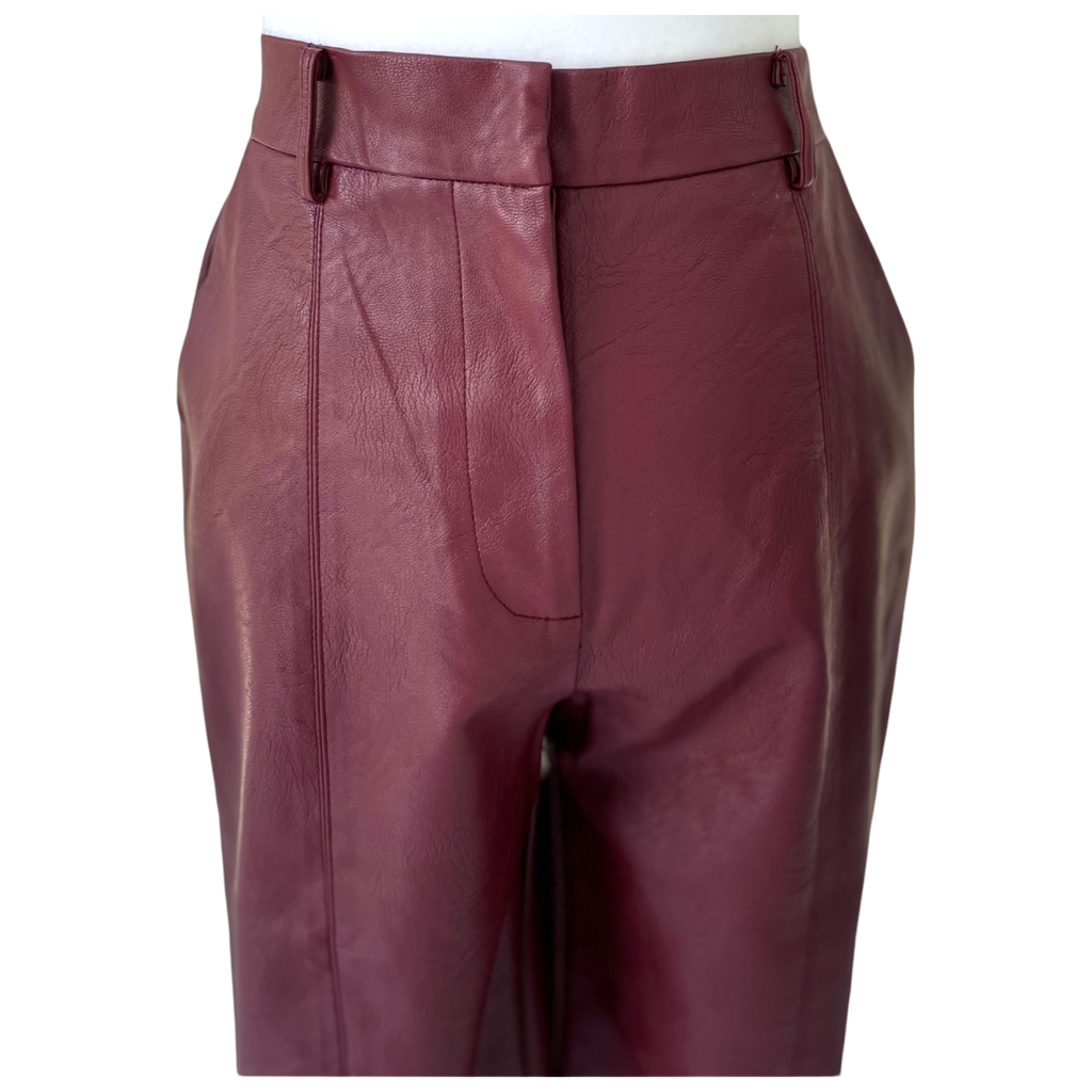 Bordeaux Vegan Leather Pants with Elastic Back - James Ascher