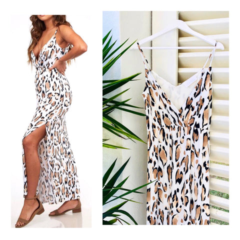 black and white animal print maxi dress