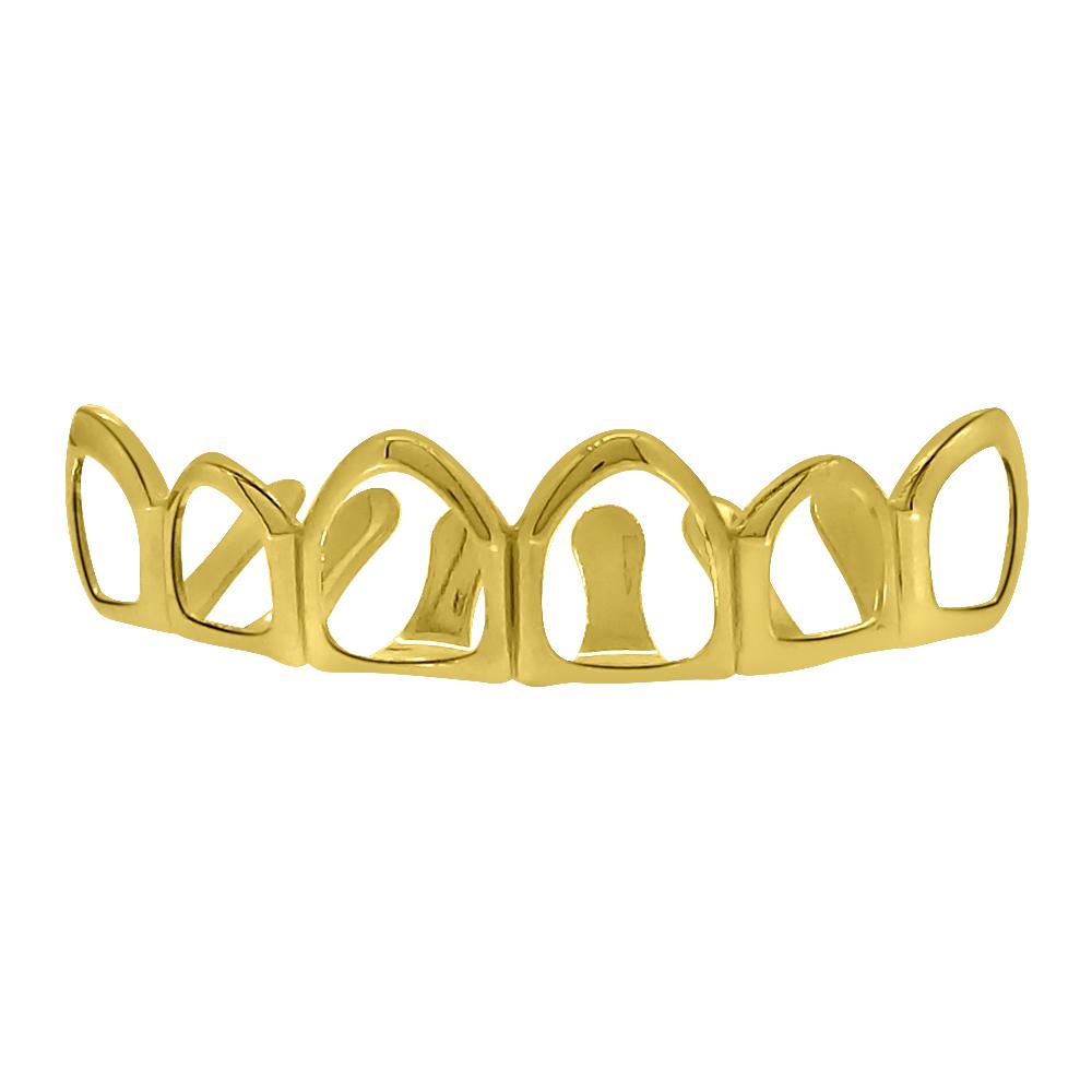 Gold Grillz 6 Outline Teeth Top - ugleam