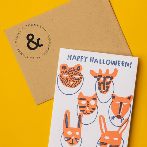 Happy Halloween Card with PSA Rockwell Design stamp on envelope