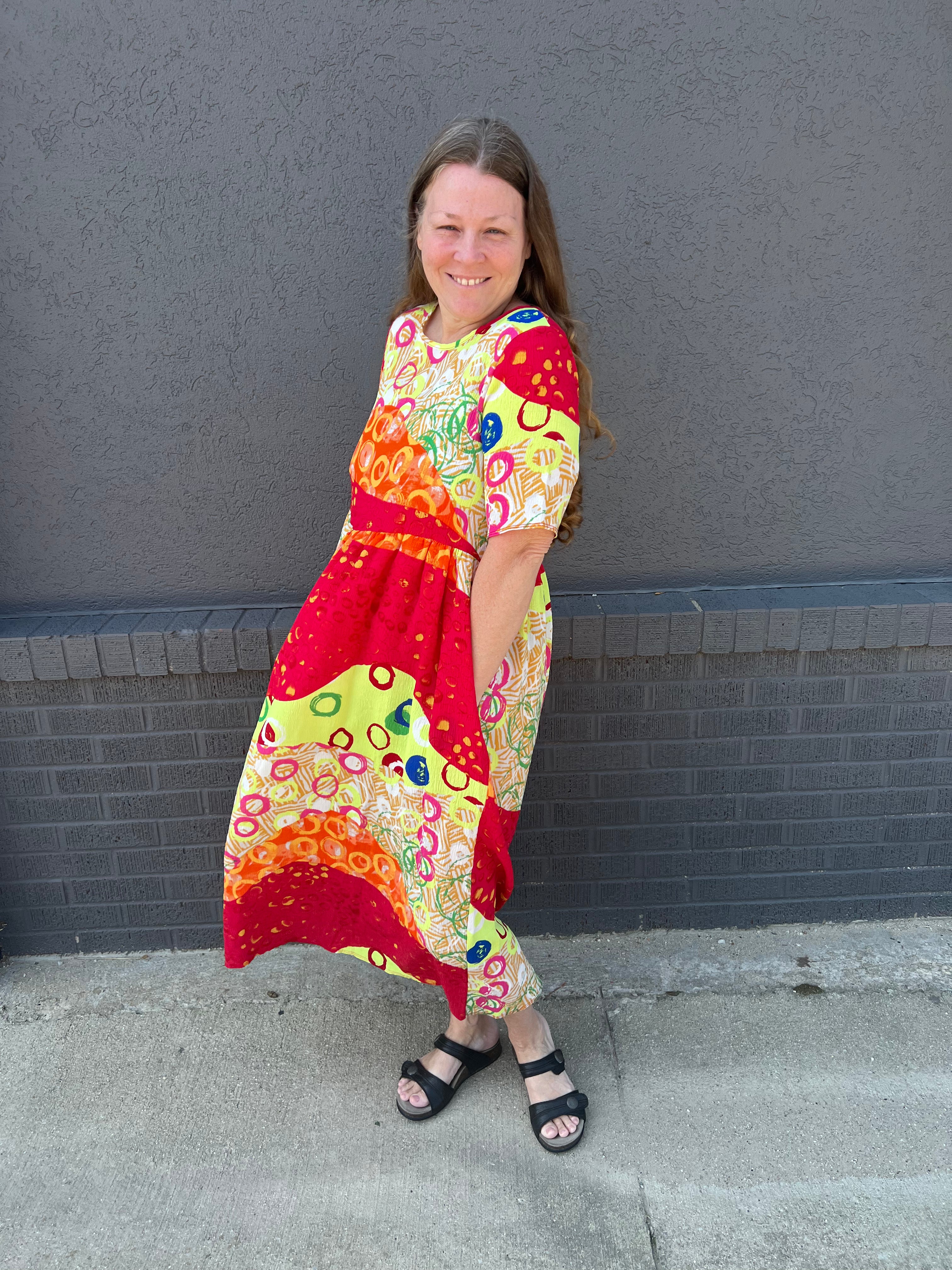 Bright Red Floral Dress