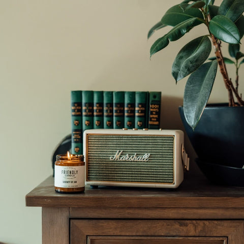 jar candle next to marshall amplifier