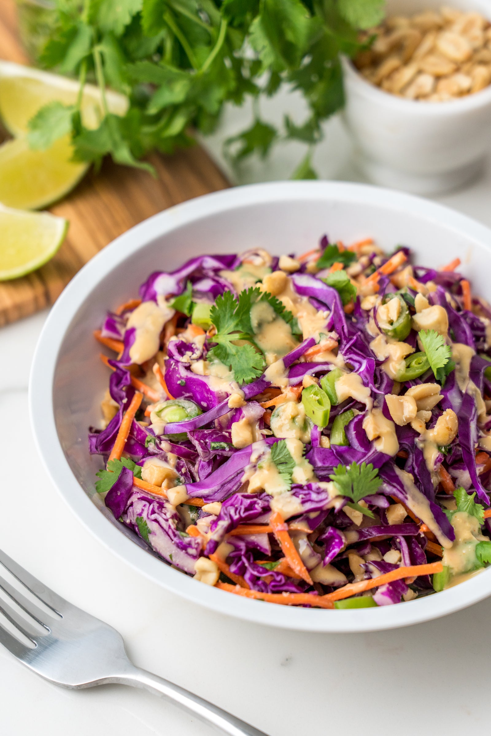 Purple Cabbage Salad With Thai Peanut Dressing - Spread The Love Foods