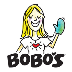 A woman holding a glove, representing the Bobos logo