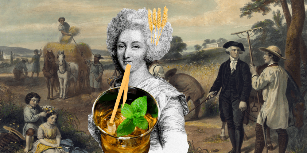 the evolution of the drinking straw, 18th century woman drinking with a rye straw