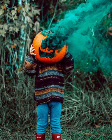 pumpkin head photoshoot kid