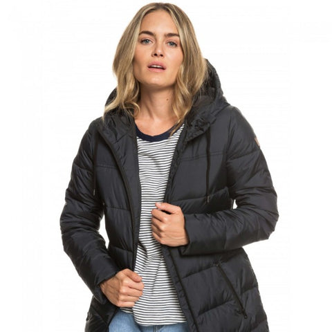 womens evening shadow longline hooded puffer jacket