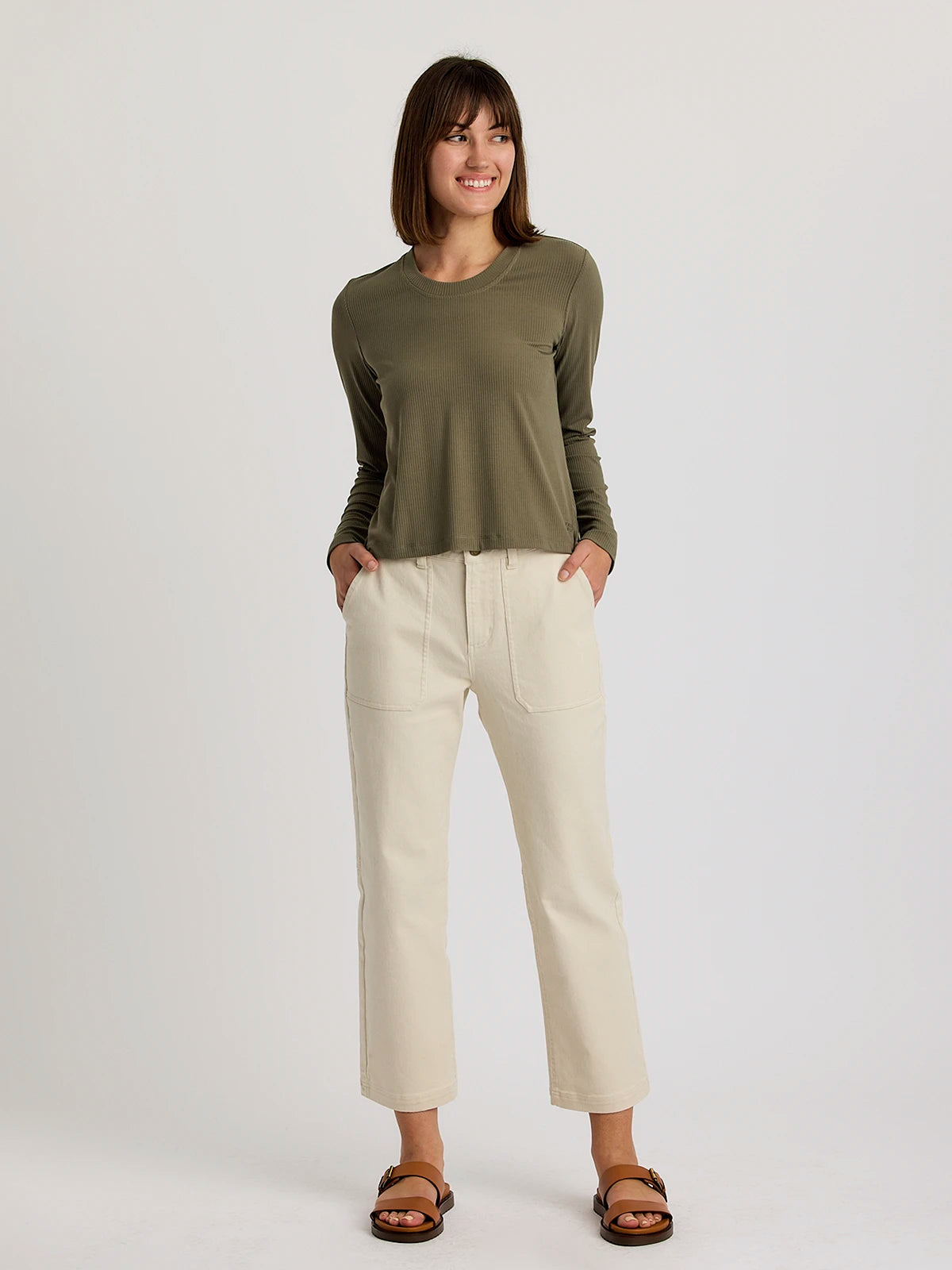 Women's Ribbed Bamboo Long Sleeve - Smokey Olive
