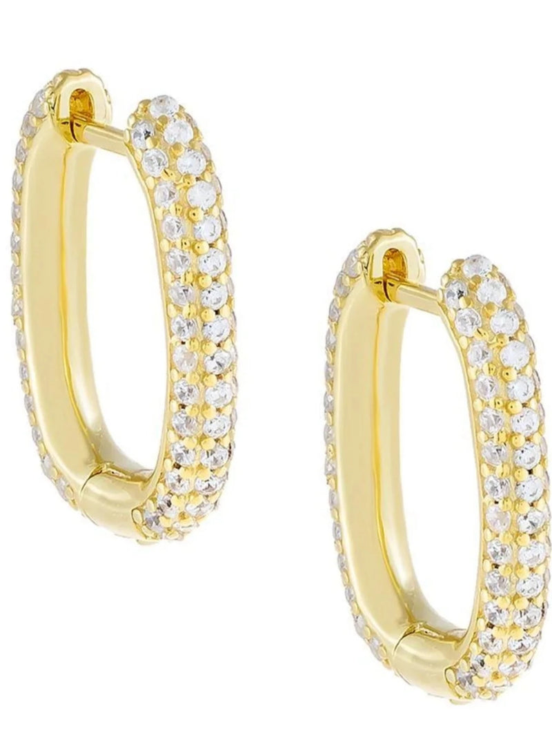 MINI PAVE OVAL HUGGIE EARRING IN GOLD