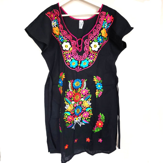 Mexican Dress Puebla Black W/ Multicolored Embroidery -  Canada