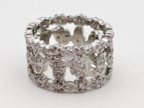 Platinum Diamond Acorns and Leaf Wide Ring