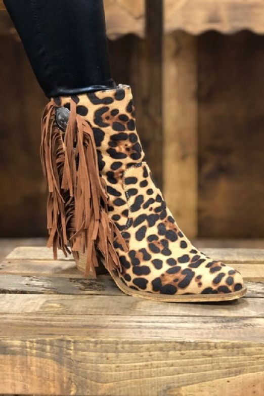 leopard fringe booties