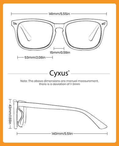 Cyxus 8082 blue light glasses size chart