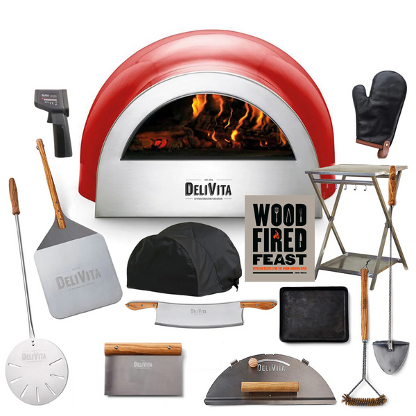 DeliVita Wood-Fired Pizza Oven - Chilli Red | Deluxe Complete Collection