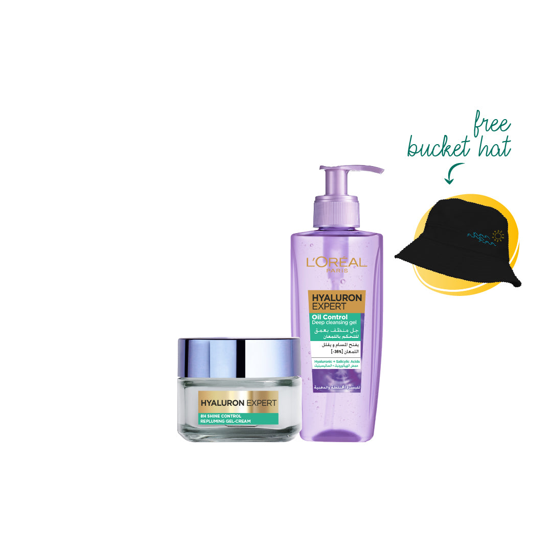 10% OFF L'Oréal Paris Hyaluron Expert Moisturizer and Anti-Aging Wash + L'Oreal Paris Hyaluron Expert Moisturizer and Anti-Aging Oil Control Deep Cleansing Gel + FREE Bucket Hat
