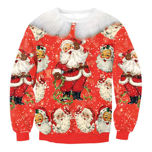 Santa Claus Digital Printed Round Neck Long Sleeve Sweatshirt