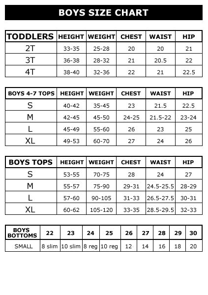 vans sizing chart clothing