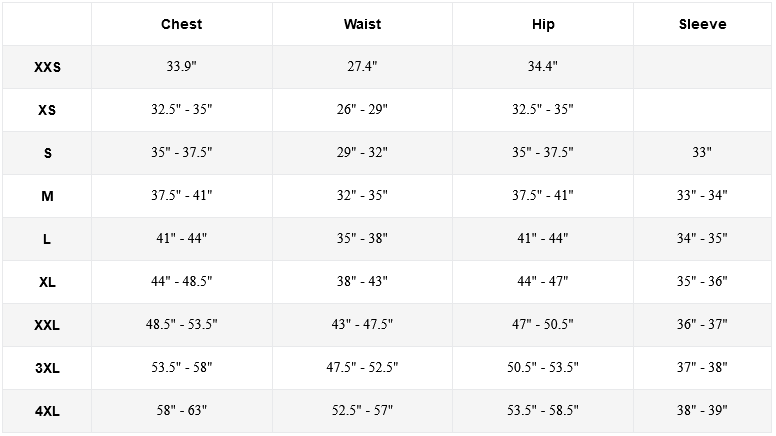 Mens Tops Size Chart