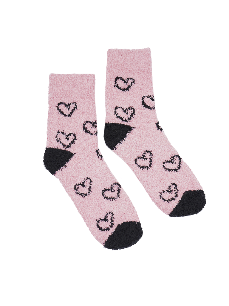 Valentine's Day Black and Pink Heart Fuzzy Socks