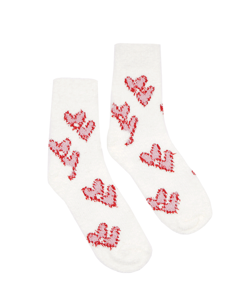 Valentine's Day Pink and Red Heart Fuzzy Socks