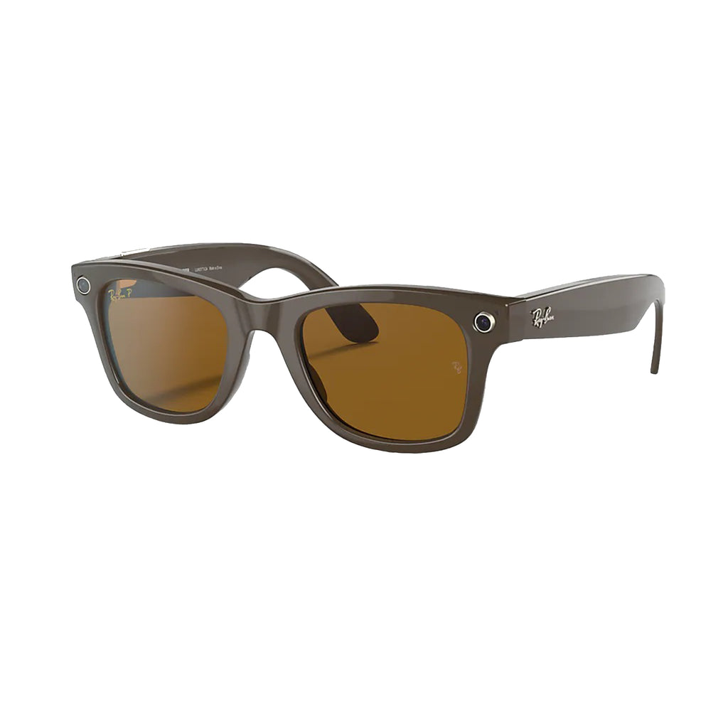RW4004 Ray-Ban Stories Wayfarer Large Sunglasses In Shiny Brown W/ Polar Brown Lenses