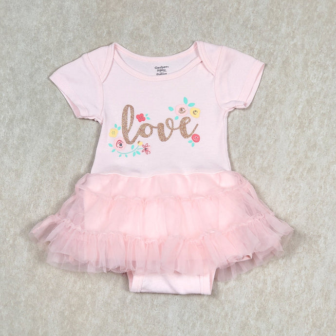 Gerber Baby Girls Pink Love Tutu Bodysuit 3M Used View 1