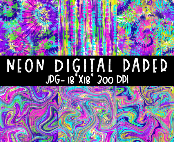 Download Tie Dye And Swirls Neon Digital Papers Bundle Halleahwood