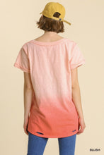 Load image into Gallery viewer, Umgee Gathered Dip Dye Distressed V-Neck Short Sleeve Top
