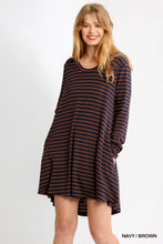 Load image into Gallery viewer, Umgee Striped Round Neck Long Sleeve Casual Dress with Pockets
