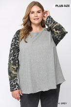 Load image into Gallery viewer, GiGio Plus Heather Grey Animal Camouflage Mix Top - Sensual Fashion Boutique
