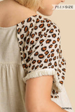 Load image into Gallery viewer, Umgee Linen Blend Animal Print Short Sleeve Top with Frayed High Low Hem
