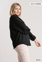 Load image into Gallery viewer, Umgee Wide Neck Top with Raw Edged Details and Contrast Knit on Puff Sleeves
