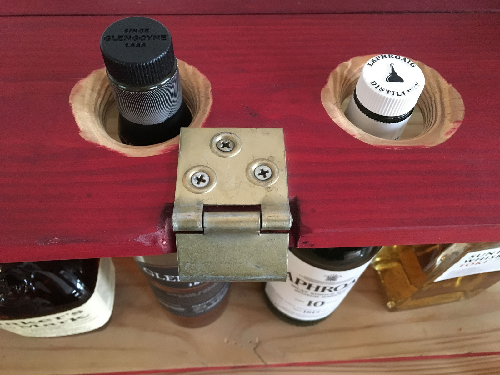Red mini bar | Wood liquor cabinet | Top shelf whiskey, rye, bourbon, scotch