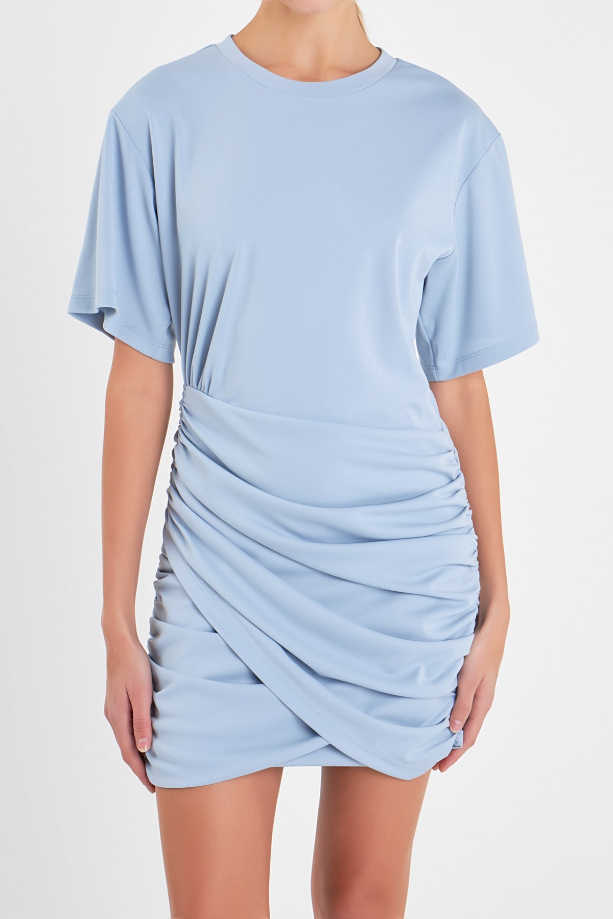 Asymmetrical Strap Shirred Knit Dress