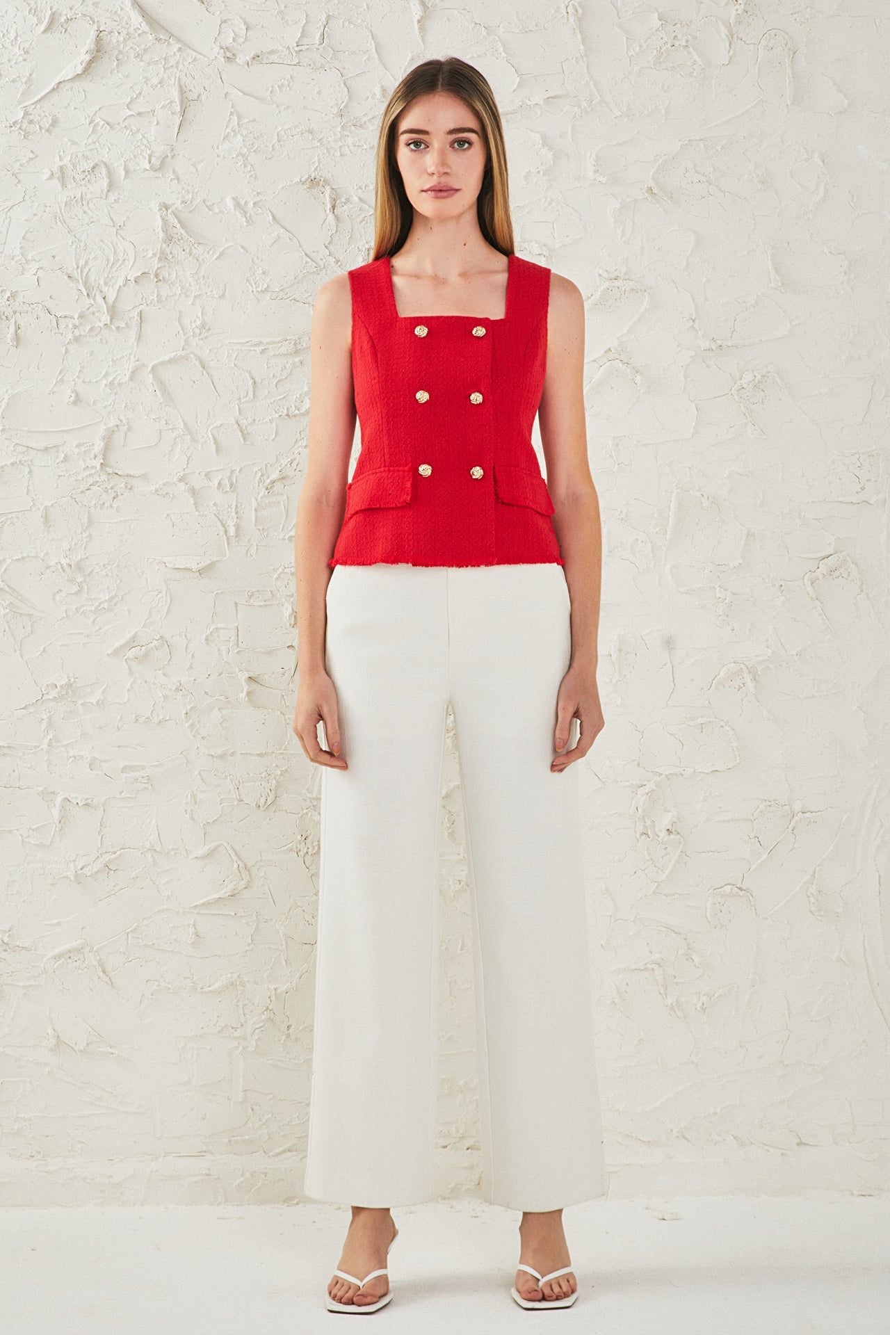 Tweed Fringed Double Button Top