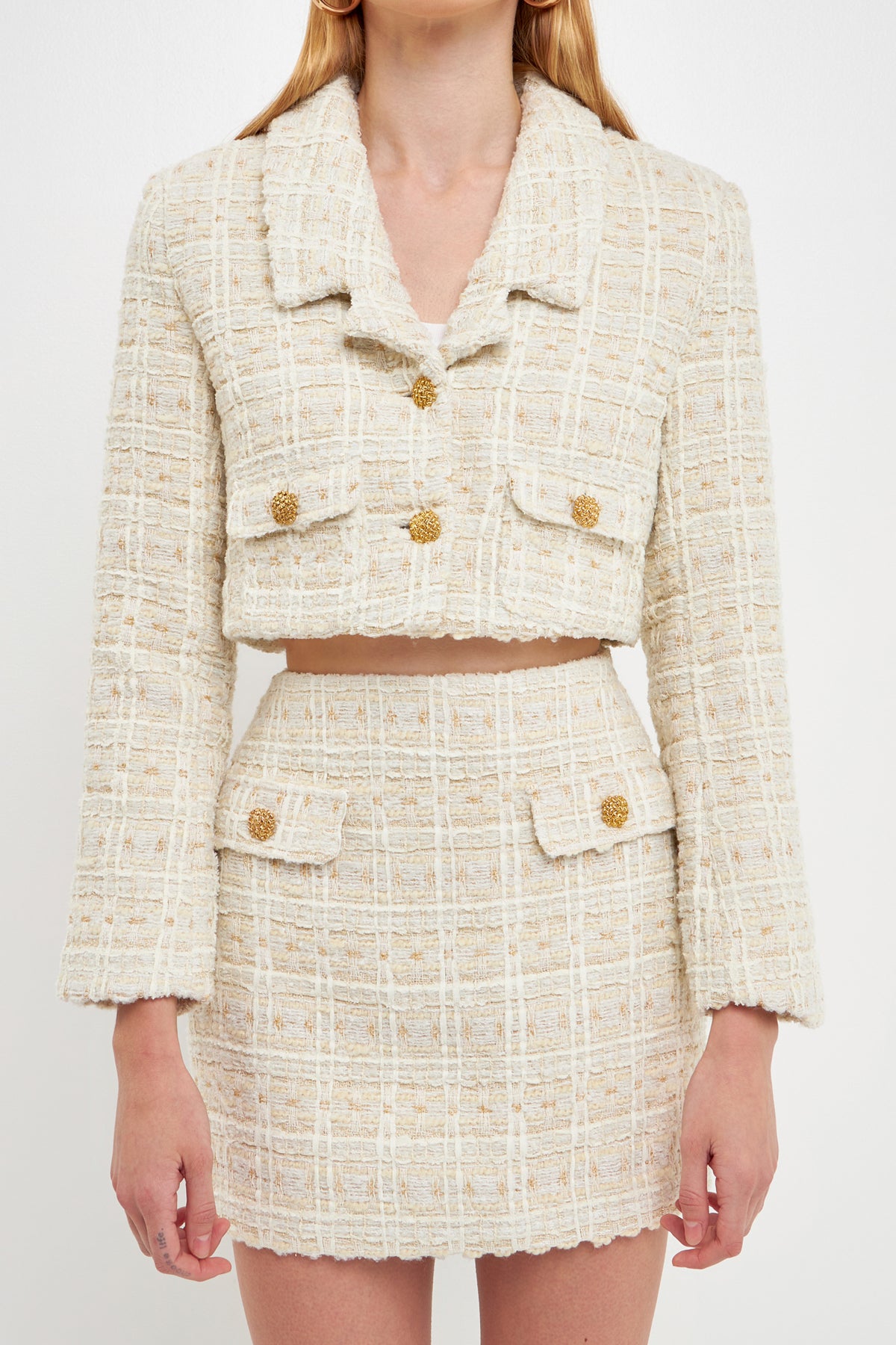 Premium Cropped Sequin Tweed Jacket