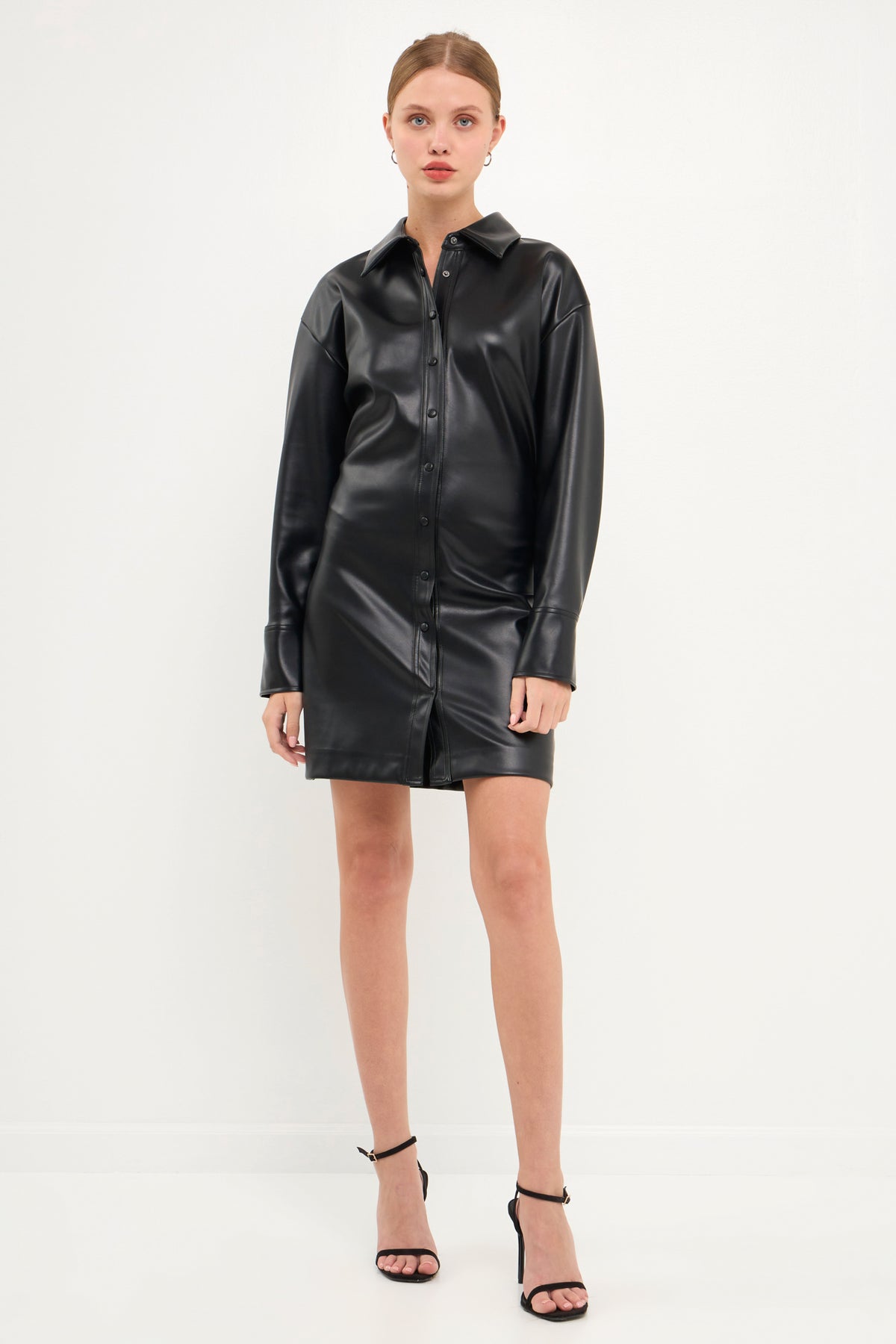 Button Down Faux Leather Short Dress – Rikona