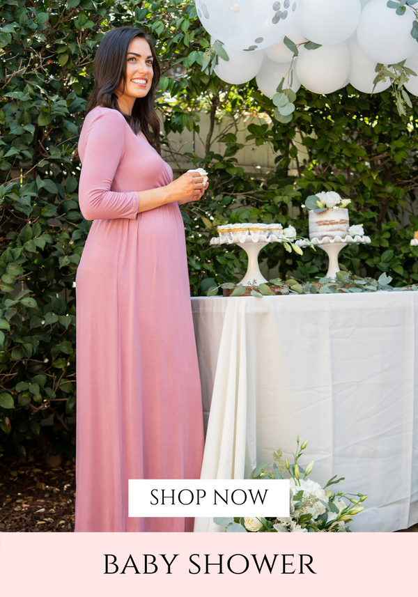 pink maternity maxi dress for baby shower