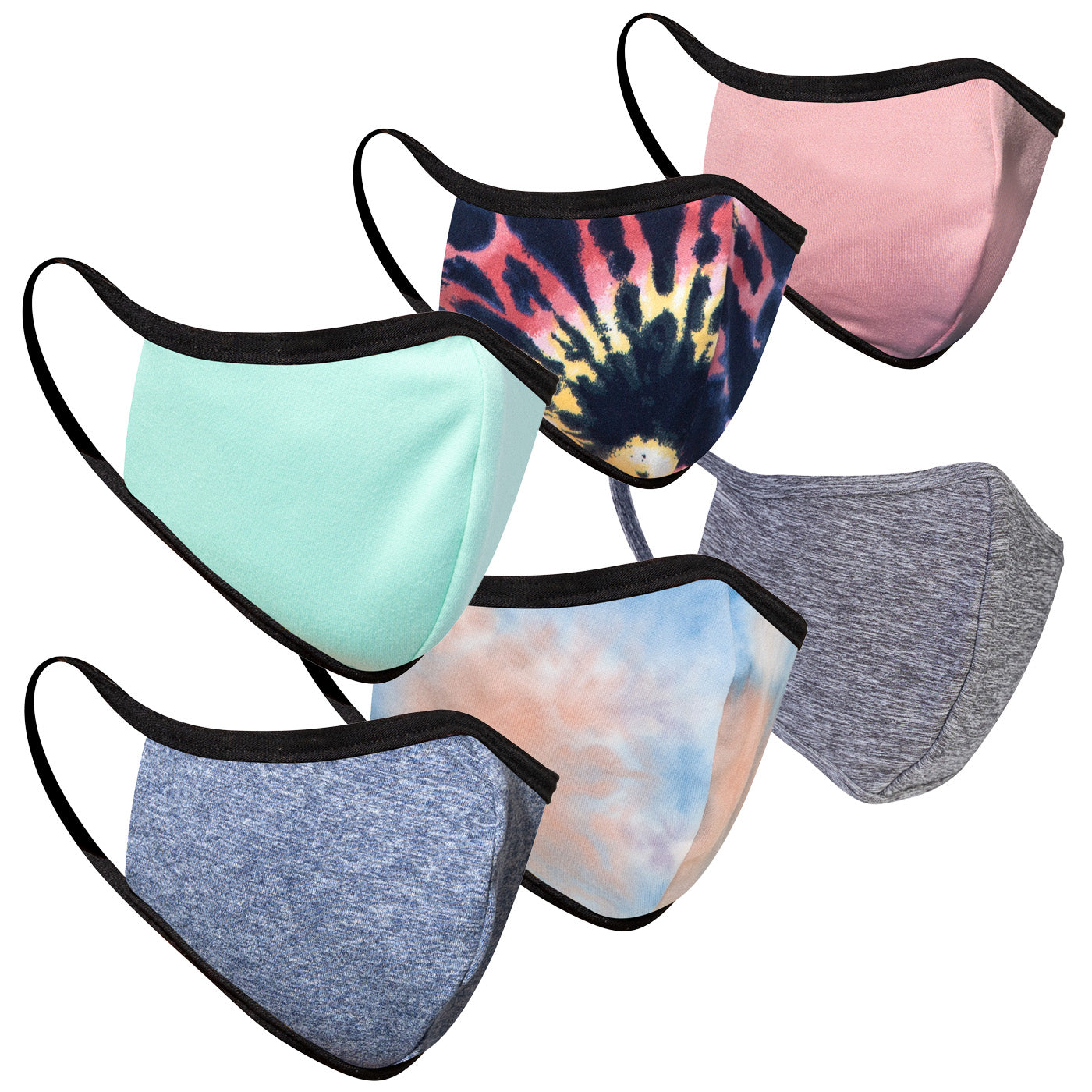 6-Pack Tie Dye and Natural Double Layer Adult Masks