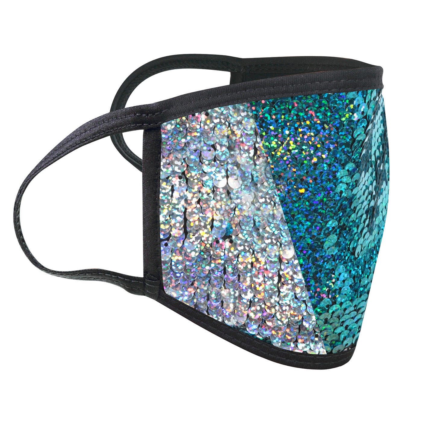 Teal-Silver Adult Sequin Face Mask