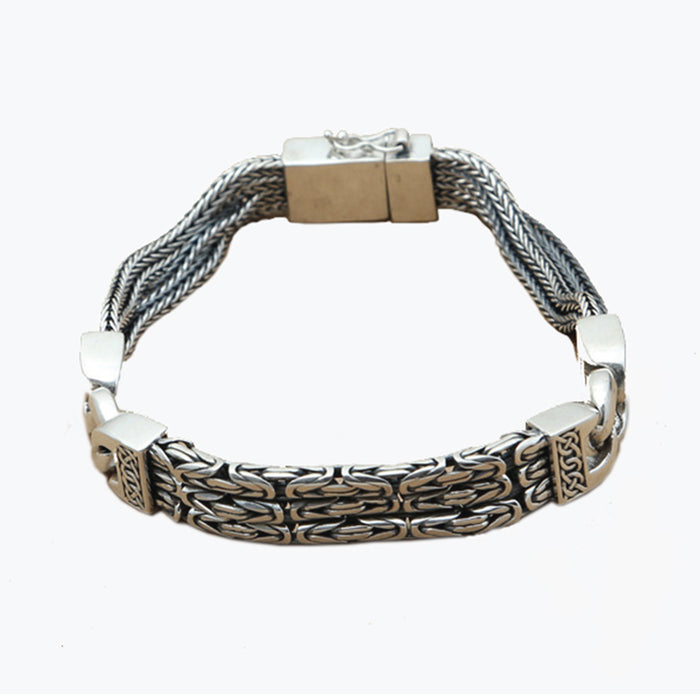 Men's Solid 925 Sterling Silver Bracelet Link Chain Well Stripe Jewelr — PalBay
