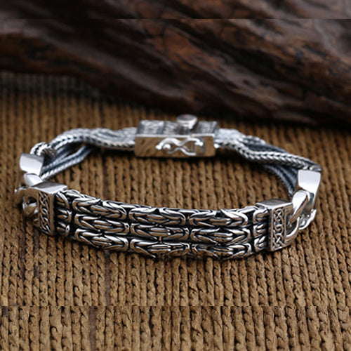 Men's Solid 925 Sterling Silver Bracelet Link Chain Well Stripe Jewelr ...