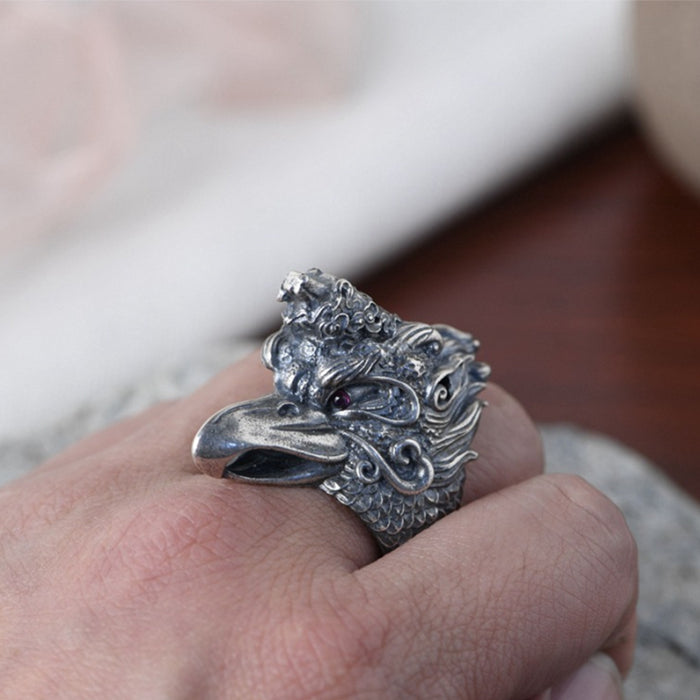 Real Solid 925 Sterling Silver Rings Big Bird Eagle Animals Gothic Punk Jewelry Open Size Adjustable