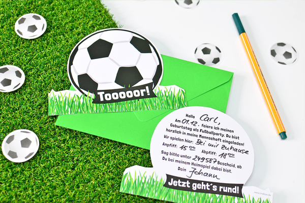 Fußball Party Box Kindergeburtstag Dekoration Einladungskarte inabox.de