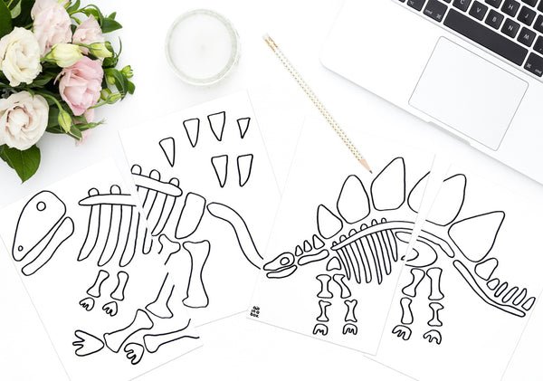 Printable Dino-Skelett T-Rex und Stegosaurus