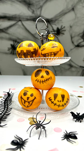 Halloween DIY Mandarinen Grusel Mandarinen mit Gesichtern inabox.de