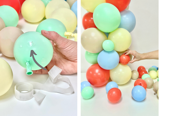 Bild vom Aufbau einer Ballon Säule zum Anbringen der Klebepunkte von inabox.de