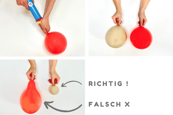 Bild erklärt wie Ballons für eine Ballon Säule richtig aufgeblasen werden von inabox.de