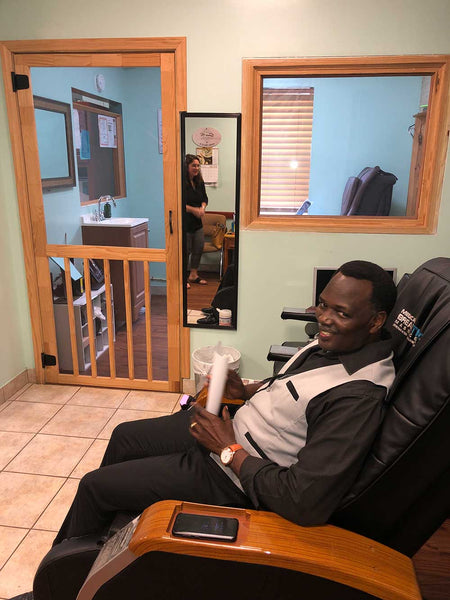 smith wiltshire in barbershop in massage chair