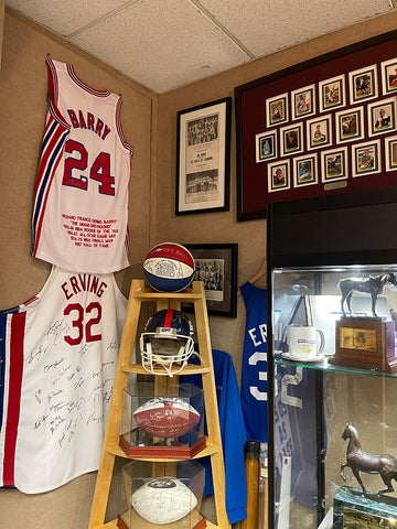 sports memorabilia display